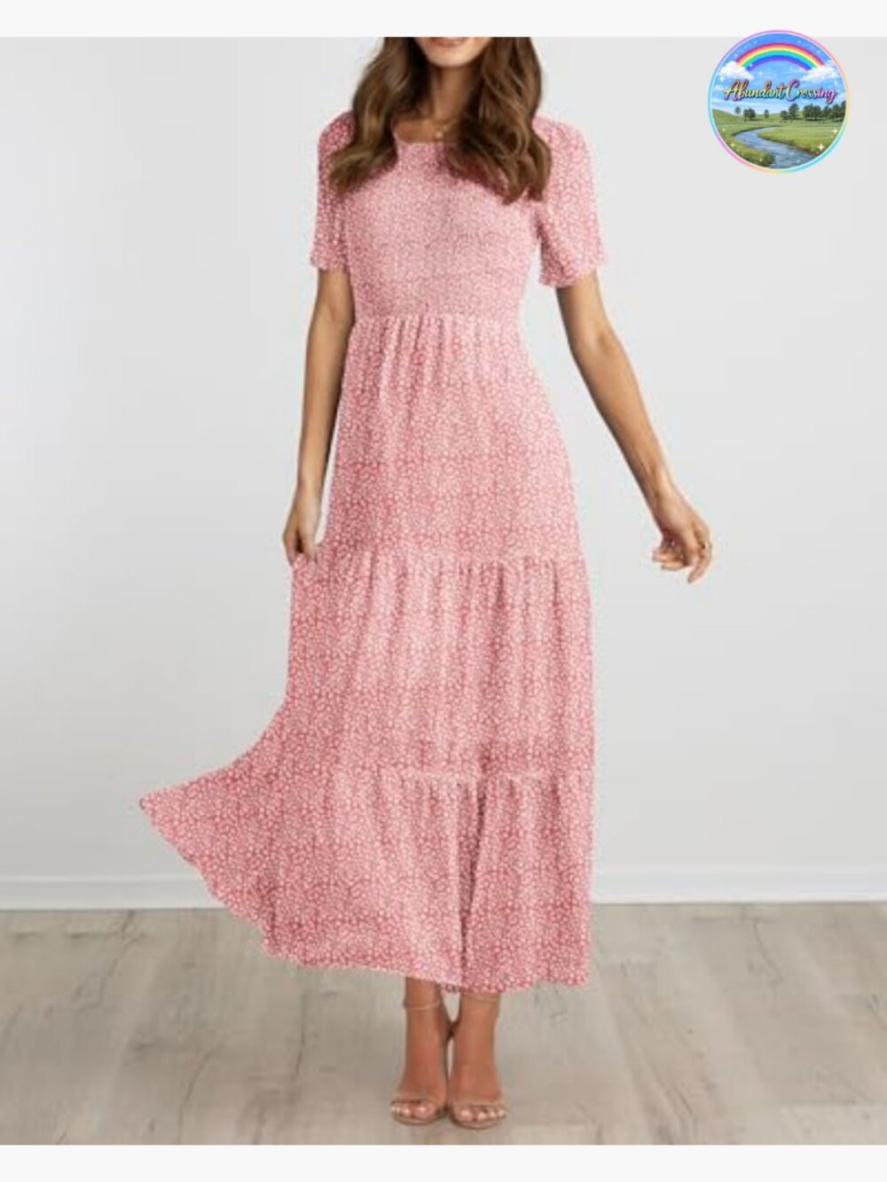 Women's Casual Short Sleeve Crew Neck Summer Dress Flowy Maxi Tiered - Picture 3 of 7